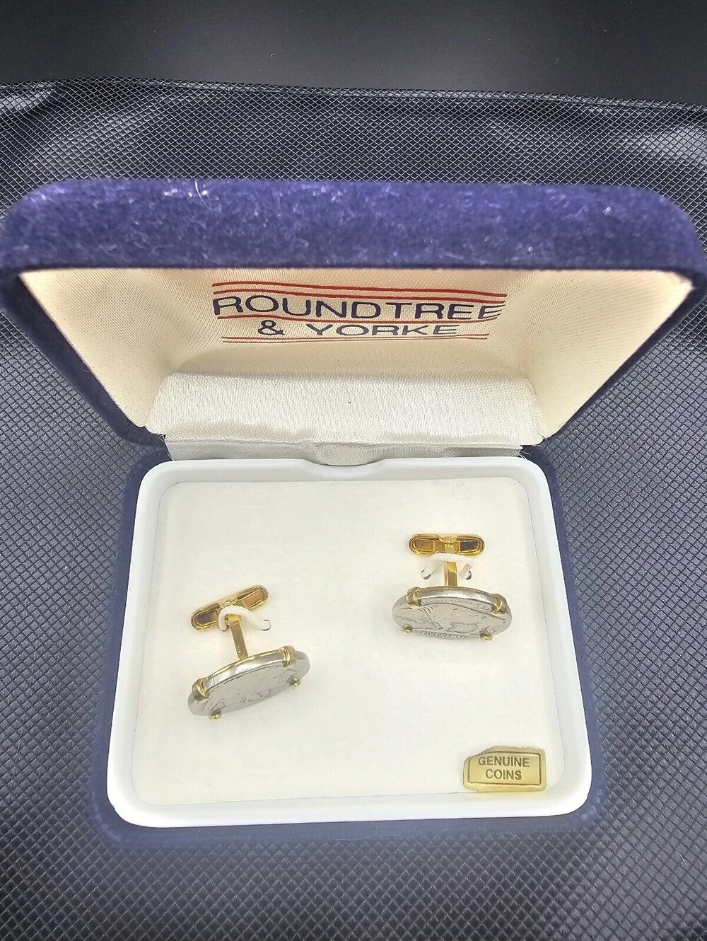 Roundtree & Yorke Genuine Coin Buffalo Nickel Cufflinks in Original Box